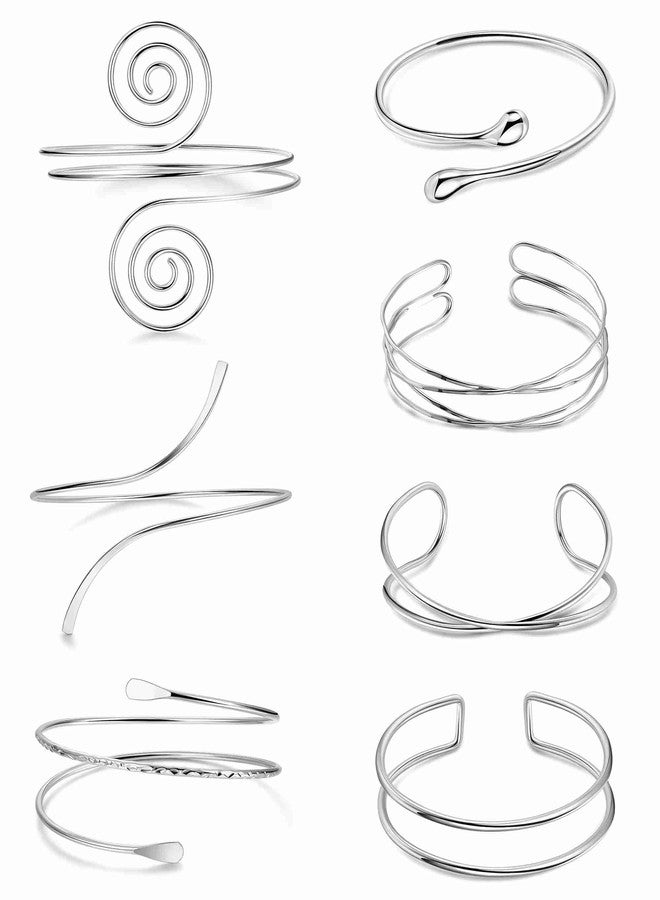 LOREMOW 7Pcs Upper Arm Cuff for Women Gold Silver Open Arm Cuff Bracelets Adjustable Armlet Armband Minimalist Coil Swirl Arm Cuff Bracelet Jewelry Silver B - Image 1